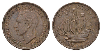Великобритания 1/2 пенни 1941 Георг VI (1936-1952) KM 844, Spink 4115 бронза 4629-211