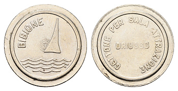 Италия, Бибионе жетон для прохода на пляж лодка, диаметр 24 мм, вес 5,1 гр нержавеющая сталь 4670-847