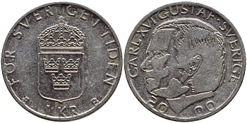 Швеция 1 крона 2000 Карл XVI Густав (1973- ) KM 852а медно-никель 60-655