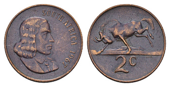 ЮАР 2 цента 1967 Ян ван Рибек (1619-1677), South Africa, легенда на английском, антилопа KM 66.1 бронза 4114-624