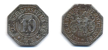 ЦВИККАУ 10 ПФЕННИГОВ 1918 НОТГЕЛЬД 29-243