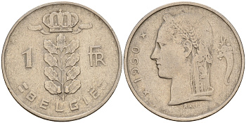 Бельгия 1 франк 1950 Belgie, первый год KM 143.1 медно-никель    4187-117
