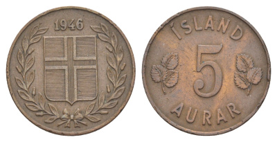 Исландия 5 эйре 1946 KM 9 бронза 4150-1044