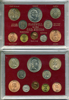 Великобритания набор из 10 монет 1951-1967 двенадцатеричная денежная система, крона 1865 года Черчилль, в пластиковой упаковке UNC 4-5-2-17