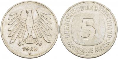 ФРГ 5 МАРОК 1985 J KM 140.1, J.415 медно-никель плакированный никелем 59-1722
