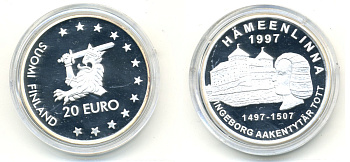 ФИНЛЯНДИЯ 20 ЕВРО 1997 ХЯМЕЭНЛИННА серебро PROOF 02-235-41
