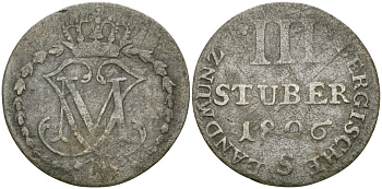 Бавария, Берг 3 штюбера 1806 S, Максимилиан IV Иосиф (1799-1806) KM 7 серебро 99-944