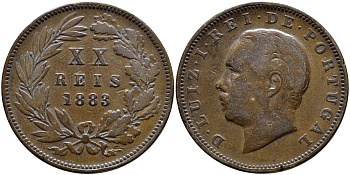 Португалия 20 рейсов 1883 Луиш (Людовик) I (1861-1889) KM 527 бронза 4394-724