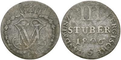 Бавария, Берг 3 штюбера 1806 S, Максимилиан IV Иосиф (1799-1806) KM 7 серебро 99-944