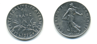 ФРАНЦИЯ 1 ФРАНК 1976 СЕЯТЕЛЬ KM 925.1 никель 86-1815