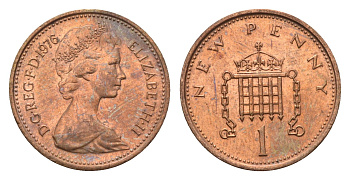 Великобритания 1 пенни 1976 Елизавета II (1952-2022) KM 915, Spink 4237 (B1) бронза UNC 4697-946