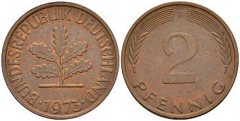 ФРГ 2 пфеннига 1973 F J.381a, KM 106a сталь плакированная медью    4598-818