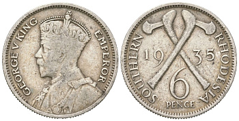 Южная Родезия 6 пенсов 1935 Георг V (1910-1936) KM 2 серебро 4617-131