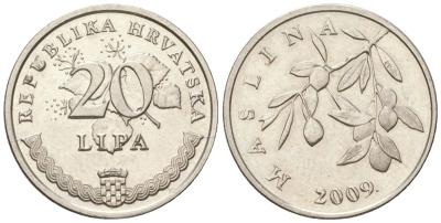 Хорватия 20 лип 2009 нечетный год KM 7 сталь плакированная никелем  UNC  105-316