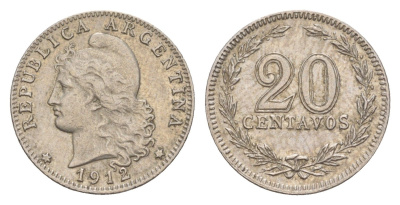 Аргентина 20 сентаво 1912 KM 36 медно-никель 4651-969