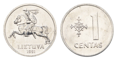 Литва 1 цент (сент) 1991 год-тип KM 85 алюминий UNC 4689-1019