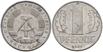 ГДР 1 пфенниг 1968 A KM 8.1 алюминий 100-529