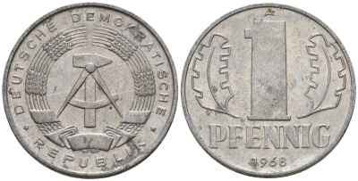 ГДР 1 пфенниг 1968 A KM 8.1 алюминий 100-529