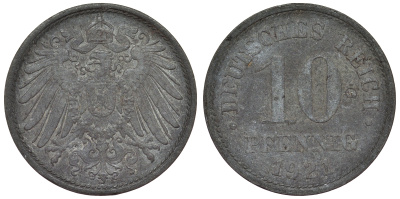 Германия 10 пфеннигов 1921 KM 26, J. 299, Weege 8 цинк 4119-324