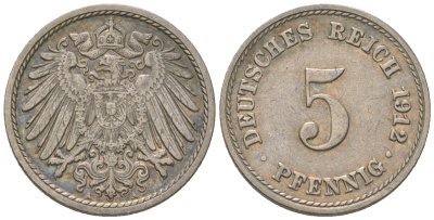 ГДР 5 пфеннигов 1912 A, KM 11, J. 12 медно-никель 3458-1122