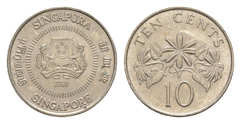 Сингапур 10 центов 1989 KM 51 медно-никель 4640-525