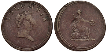 Великобритания 1 колумбийский фартинг ND торговый жетон, отчеканен в Бирмингеме. Герцог Веллингтон медь 441-814