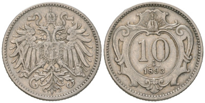 Австрия 10 геллеров 1893 Франц Иосиф I (1848-1916) KM 2802 никель 192-262