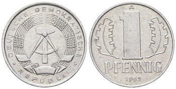 ГДР 1 пфенниг 1962 A KM 8.1 алюминий 206-1037