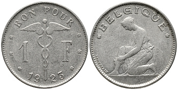 Бельгия 1 франк 1923 Belgique, Альберт I (1909-1934) KM 89 никель 34-1136
