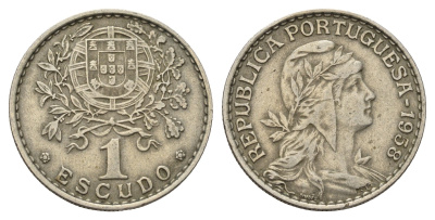 Португалия 1 эскудо 1958 KM 578 никель латунь 4121-242