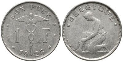 Бельгия 1 франк 1923 Belgique, Альберт I (1909-1934) KM 89 никель 34-1136