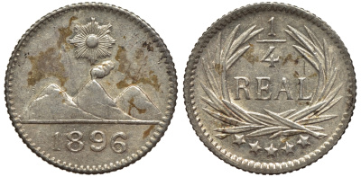 Гватемала 1/4 реала 1896 5 звезд, Испанское правление KM 162 серебро 116-844