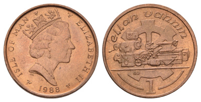 Остров Мэн 1 пенни 1988 Елизавета II (1952-2022) KM 207 бронза UNC 4682-455