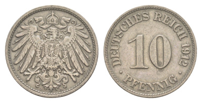 Германия 10 пфеннигов 1912 D, Вильгельм II (1888-1918) KM 12, J. 13 медно-никель 4164-433