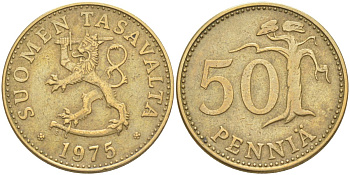 Финляндия 50 пенни 1975 S KM 48 алюминиевая бронза 219-1213