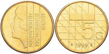 Нидерланды 5 гульденов 1999 Беатрикс (1980-2013) KM 210 никель плакированный бронзой 4116-215