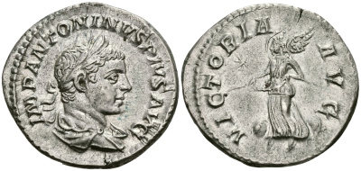 Римская Империя денарий 218 - 222 Элагабал VICTORIA AVG Виктория Рим about Extremely fine RIC 161 серебро 1073-5-6-2