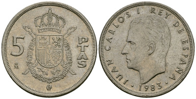 Испания 5 песет 1983 Хуан Карлос I (1975-2014) KM 823 медно-никель 34-124