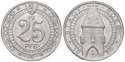 Зоест (Пруссия, Вестфалия) 25 пфеннингов 1920 Funck 504.6 алюминий aUNC 4586-834