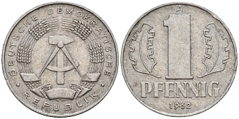 ГДР 1 пфенниг 1962 A KM 8.1 алюминий 39-1136