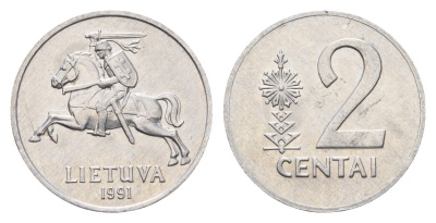 Литва 2 цента (сента) 1991 год-тип KM 86 алюминий aUNC 4689-1045