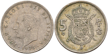 Испания 5 песет 1975 (80) Хуан Карлос I (1975-2014) KM 807 медно-никель 4155-656