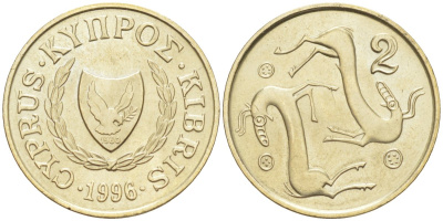 Кипр 2 цента 1996 KM 54.3 никель латунь 187-237