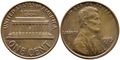 США 1 ЦЕНТ 1975 ЛИНКОЛЬН KM 201 медь цинк 4383-1164