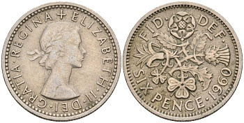 Великобритания 6 пенсов 1960 Елизавета II (1952-2022) KM 903, Spink 4149 медно-никель 4154-241