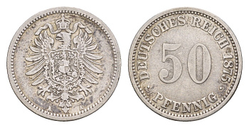 Германия 50 пфеннигов 1875 A, Вильгельм I (1861-1888) KM 6 серебро 1520-841