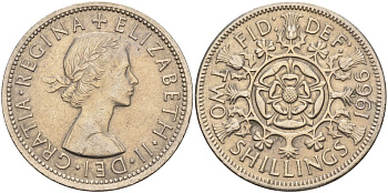 Великобритания 2 шиллинга (флорин) 1966 Елизавета II (1952-2022) KM 906, Spink 4146 медно-никель 4149-832