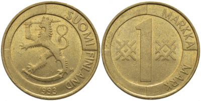 ФИНЛЯНДИЯ 1 МАРКА 1993 M KM 76 алюминиевая бронза 113-1153