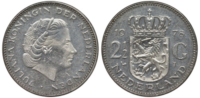 Нидерланды 2 1/2 гульдена 1978 Юлиана (1948-1980) KM 191 никель 4131-132