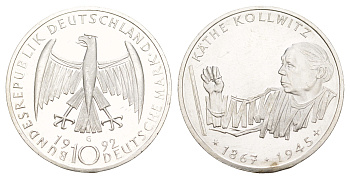 Германия 10 марок 1992 G, 125 лет со дня рождения Кете Кольвиц KM 178 серебро UNC 4634-1011